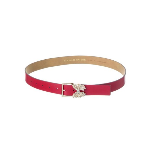 kate spade Accessories - Kate Spade Red Leather Belt Crystal Bow Buckle Size Large NWT